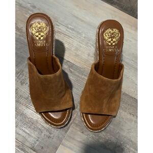 Vince Camuto Brown Suede Espadrille Wedge Mules Women Size 8M